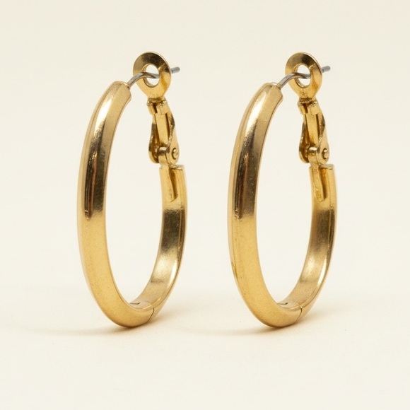 Jewelry - Vintage Gold Tone Oval Hoop Earrings Classic Vintage Hoops Gold Hoops Minimalist